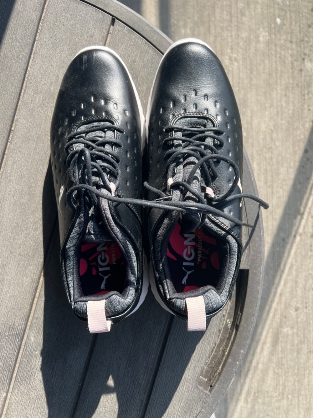Puma Women's Black Sneakers with Pink Accents. Like new. Gave up on golf.